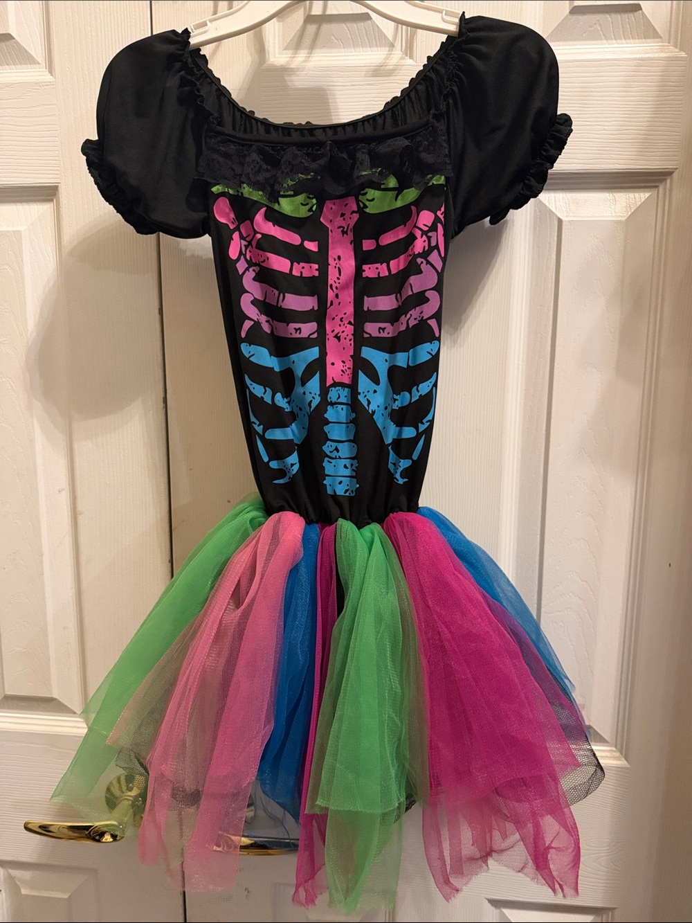 Girls Black Neon Skeleton Tutu Dress - Pink, Green, Blue